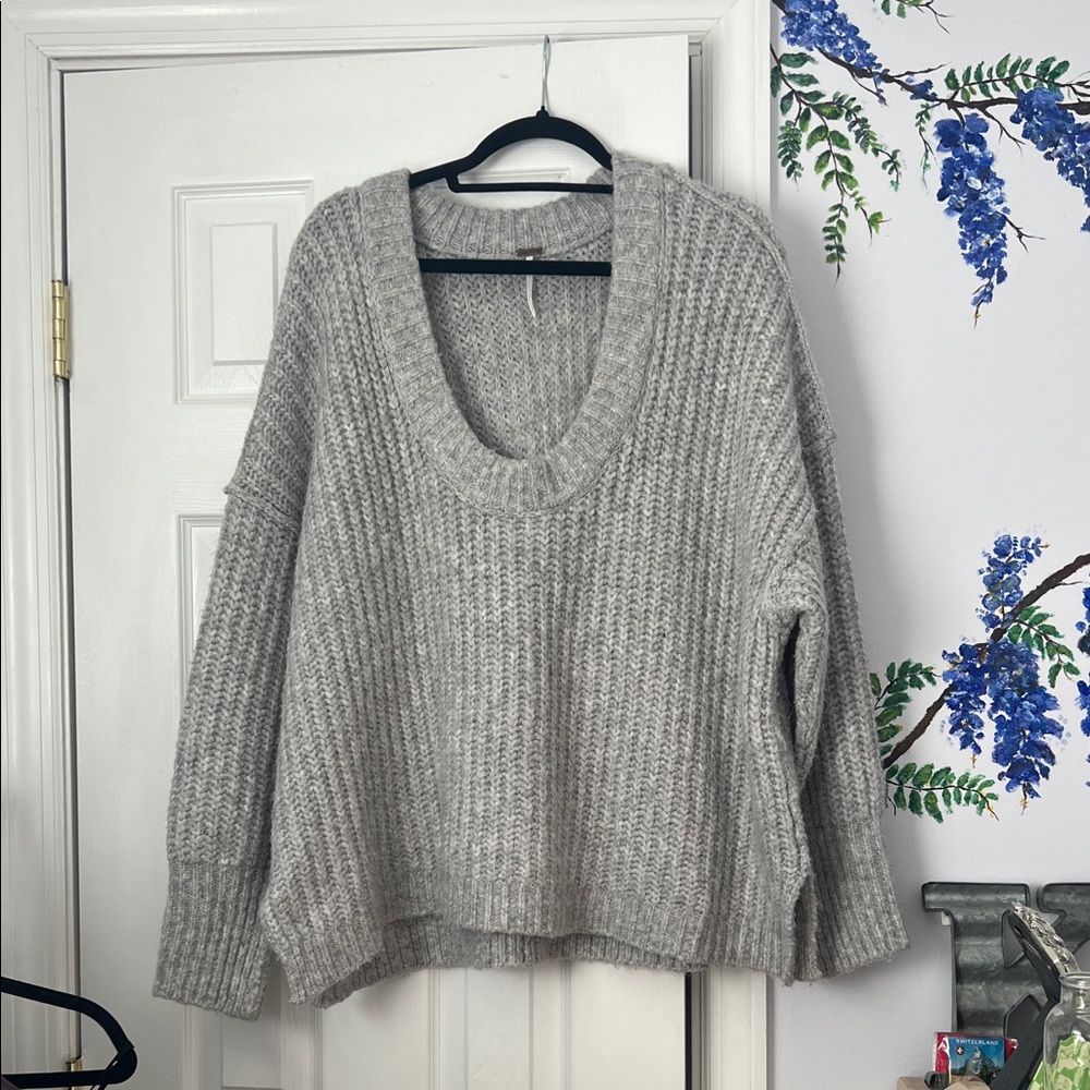 Free People Soft Gray V-Neck Sweater